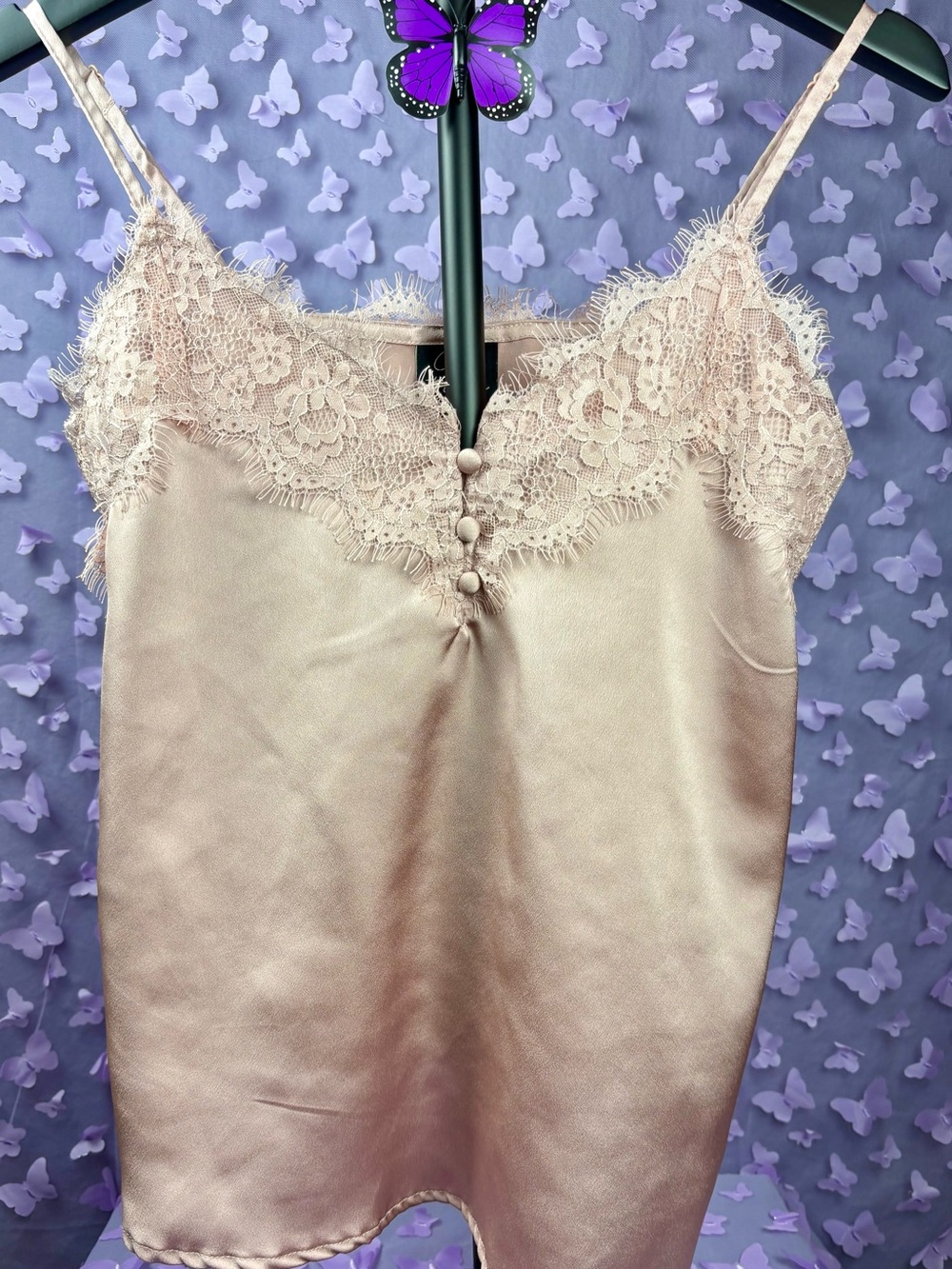 Silk-Look Lace Trim Cami in Blush Pink - Picture 1 of 4